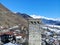 Winter Georgia. Svaneti Region, mountain city Mestia. Svan Towers. View from above, perfect landscape photo, created by drone.