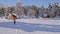 Winter Girl Running Snow Aerial 4k