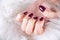 Winter Glamour: Red Wine Manicure in White Fur