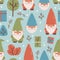 Winter gnomes gift tree seamless pattern vector