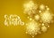 Winter in gold background vector template. Hello winter greeting text with glittering snowflakes golden element.
