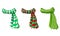 Winter green scarf collection isolated on white background. illustration of red, green white striped scarves. christmas