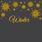 Winter grey background with golden volumetric snowflakes and glowing dots. Vector modern design of holidays banner