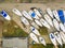 Winter harbour with plenty sailing boats shot from above