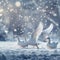 Winter harmony Snow geese on snowy background with empty space