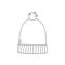 Winter hat. Knit wool beanie with pompom. Doodle style. Line art