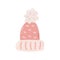 Winter hat with pompom, vector flat illustration on white background