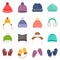 Winter hats and gloves color icons set for web and mobile design
