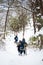 Winter Hikers in Deep Snow - Buzzardroost Rock - Edge of Appalachia Preserve - Ohio