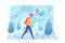 Winter hiking flat vector template. Trekking tour and walking tourism in cold winter mountains cartoon concept. Outdoor