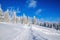 Winter hiking road in mountains with snow