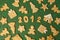 Winter Holiday banner- set of gingerbread on natural green background - Number Happy New Year 2021, house, man in mask, xmas tree