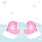 Winter holiday card template with two pink mittens