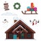 Winter holiday illustration set with a house