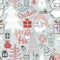 Winter holiday seamless pattern with doodle hand drawn Santa, tr