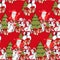 Winter holiday seamless pattern. Santa claus gift box christmas tree snowmen hare on red design element