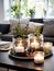 Winter holiday season festive dining table decoration with candles and beautiful tableware, elegant table decor