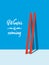 Winter holiday vector card template with skis against the wall. Skiing flyer, minimalist art design.