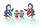 Winter Holiday vector christmas card blank template cute penguins family