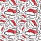 Winter Holidays Seamless Pattern Christmas Symbols Doodle Santa Hat And Candies On White Background