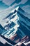 Winter Horizon: Snowing Mountain Ridge in Watercolor