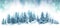 Winter horizontal landscape with snowy background. Watercolor vector Illustration on white background. Blue forest in