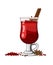 Winter hot cranberry cocktail or punch drink with red berries in glass.  Vector illustration in flat style on white background