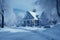 Winter House, cabin, in the snowy winter Forest, background image, winter landscape