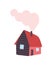 Winter House with Chimney, Smoke from Pipe, Vector