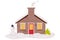 Winter House and Country Cottage with Roof Covered with White Snow and Lighting Window Vector Illustration