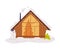 Winter House and Country Cottage with Roof Covered with White Snow and Lighting Window Vector Illustration