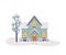 Winter House and Country Cottage with Roof Covered with White Snow and Lighting Window Vector Illustration