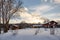 Winter house on winter snowy panoramic landscape