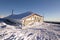 Winter hut in Ural mountains.Russia,taiga,siberia.