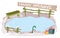 Winter ice rink with a bench. It is a background for a happy new year or Christmas card,