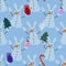 Winter ice snowman seamless Christmas pattern for Noel and wrapping paper and kids clothes print and snowflakes