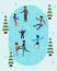 Winter ice staking rink sports happy people family activity. Mom dad son boy girl skaters fir tree