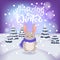 Winter  illustration with cute rabbit