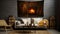 winter interior, winter fireplace fire, Christmas fireplace,