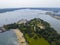 Winter Island Lighthouse aerial view, Salem, MA, USA