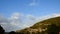 Winter in Israel. Green mountains Carmel - after the first rains. And a blue sky with white clouds.