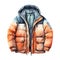 Winter jacket, winter accessories, watercolor illustration