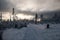 Winter Jeseniky mountains in Czech republic with snow overed hiking trail and frozen trees