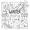 Winter joyful time handdrawn black and white card