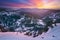 Winter Krkonose mountains during sunrise. View into the Labsky dul valley