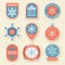 Winter labels and badges elements. Set of Christmas and holidays objects and symbols. Collection of snowflakes badges