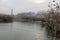 Winter lake with frosty reed on the hungarian countryside