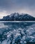 Winter Lake Minnewanka, Abraham, Methane bubbles,lifestyle, Travel Alberta, Canadian Rockies,Banff National Park,Icefiled Parkways