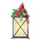 Winter lamp christmas arrangement. Watercolor illustration. Hand drawn festive floral arrangement on vintage lantern