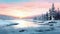 Winter Landscape Abstract: Lake, Forest, And Sunset Illustration